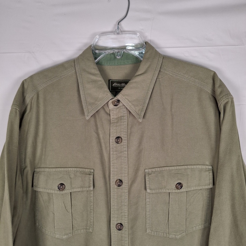 Vtg Eddie Bauer Flannel Shirt Mens Large Green Long Sleeve Button Up Chamois
